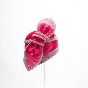 Fine Sewn Satin Cloche with Rhinestone and Big Satin Bow