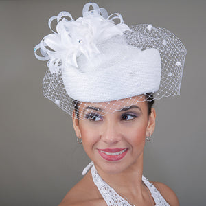 Flower Veil Poly Straw Pillbox Hats