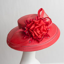 Load image into Gallery viewer, Large Brimmed Satin Flower Sun Protection Straw Hats