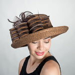 Load image into Gallery viewer, Off Face Feather Self Bow Meta Straw Hats